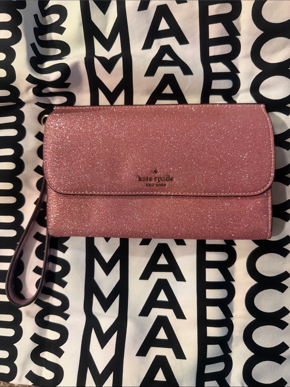 kate spade glittery pink wristlet clutch with strap